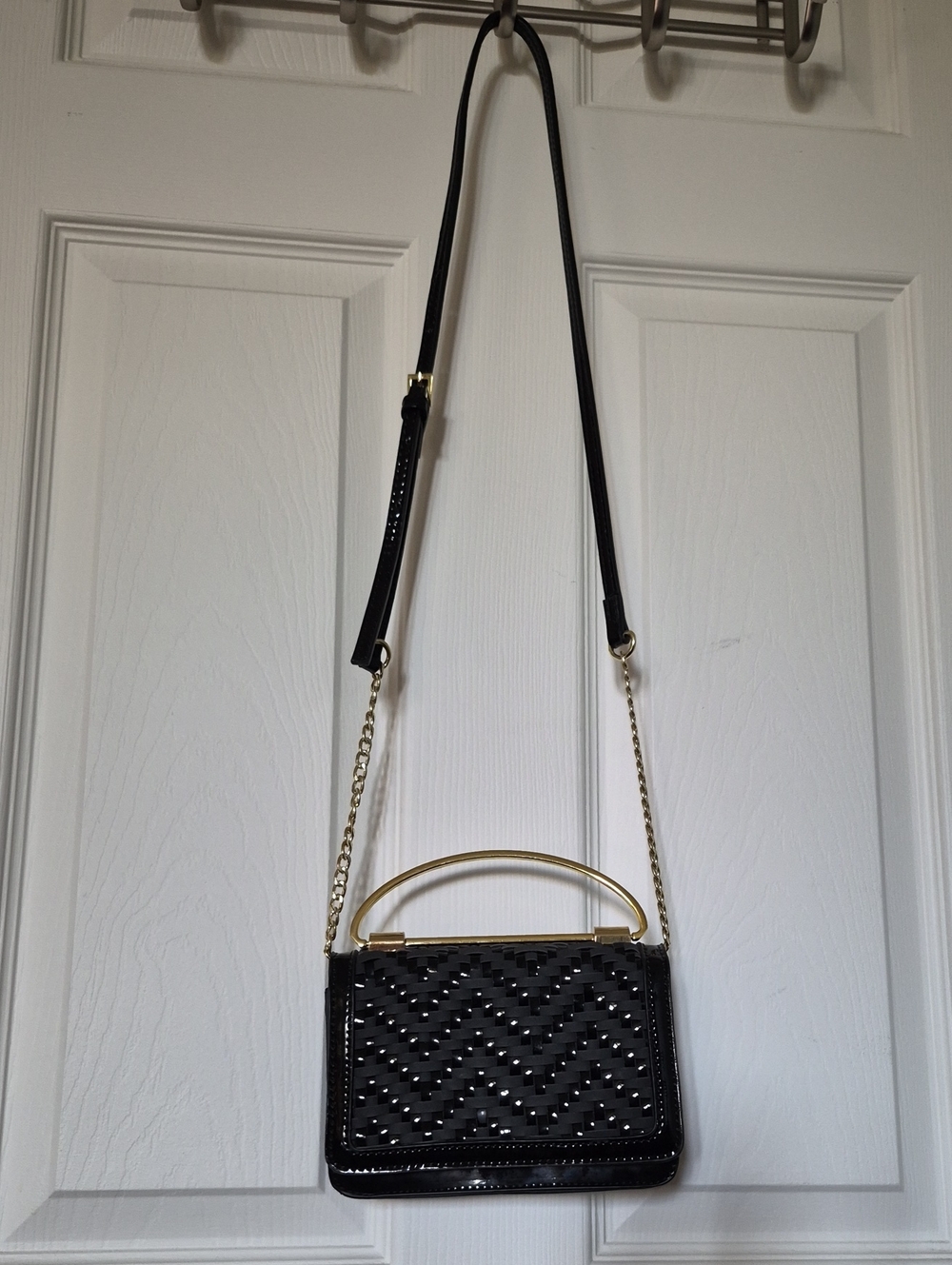 BCBGeneration Black Woven Convertible 3-Way Crossbody Clutch Bag